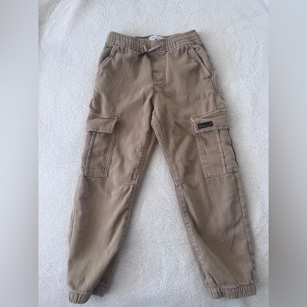 Zara Boys Khaki Cotton Cargo Jogger Pants